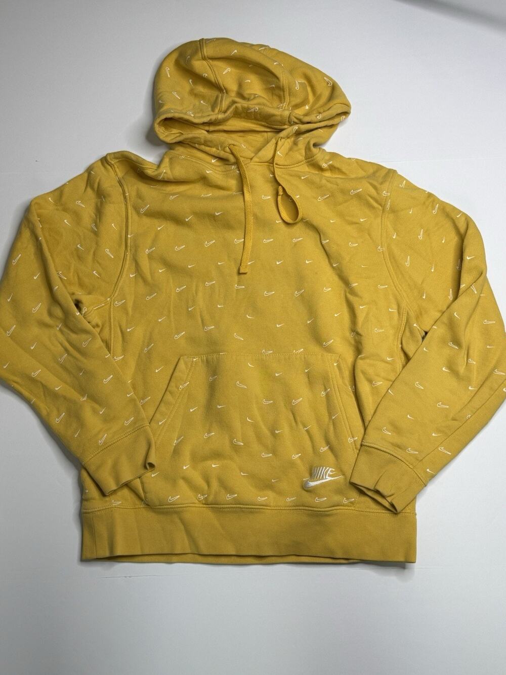 Nike Mens M Yellow All Over Mini Swoosh Fleece Pullover Hoodie DC2767-761